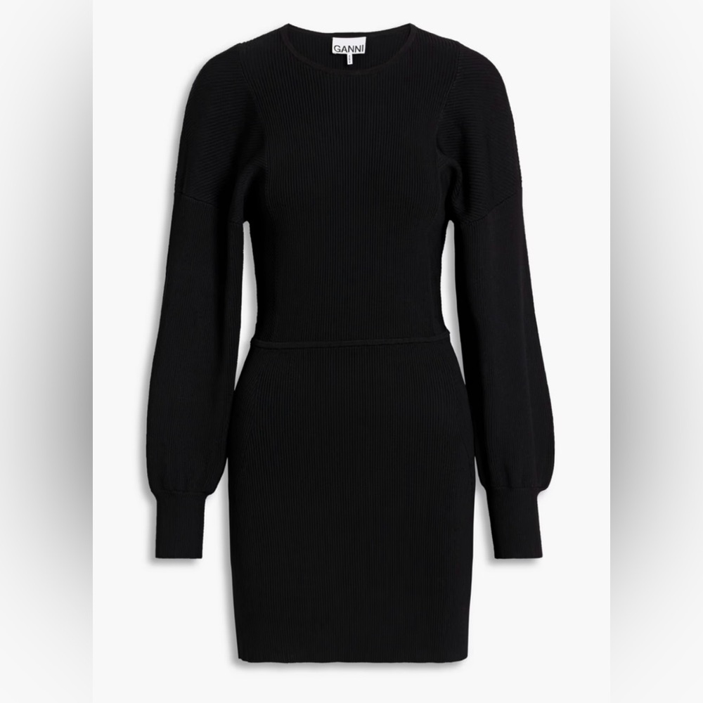 Ganni - Black Knit Dress with Balloon Sleeve - size Medium - LIKE NEW - Picture 3 of 16